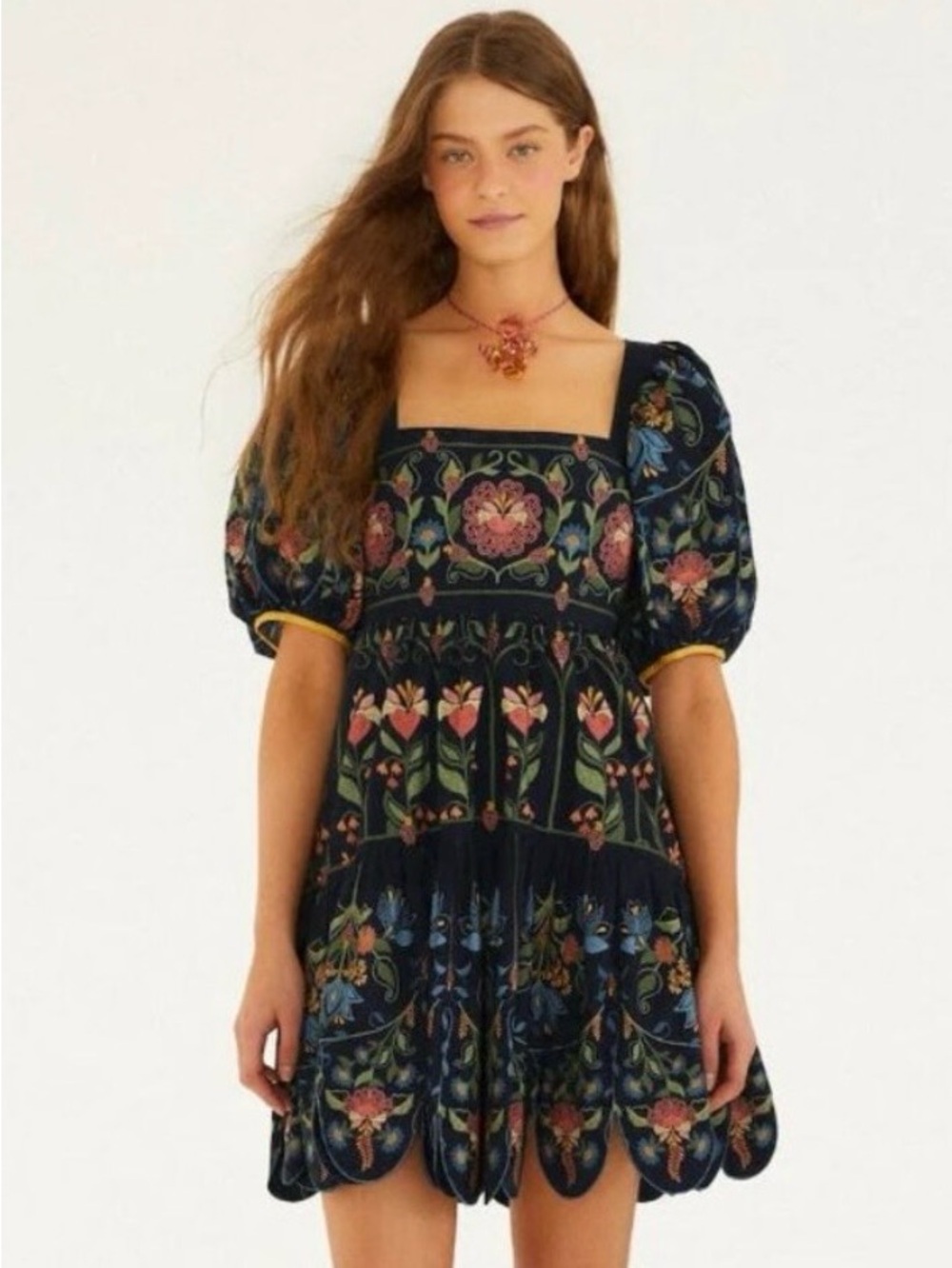 FARM Rio Navy Floral Puff-Sleeve Mini Dress